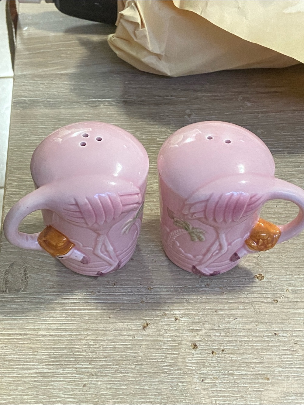 Vintage Pink Ceramic Flamingos 🦩 Floral Salt and Pepper Shaker Set